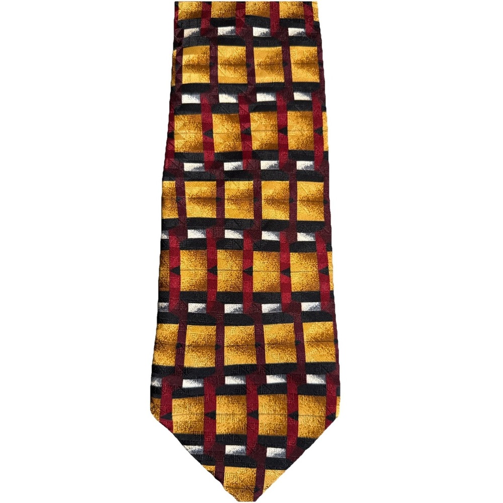 Parisian by JZ Richards 100% Silk Geometric Gold‎ Red Black Neck Tie